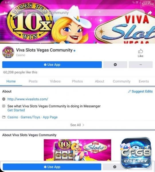 Hiện trang Facebook của Viva Slots Vegas có hơn 60k lượt thích